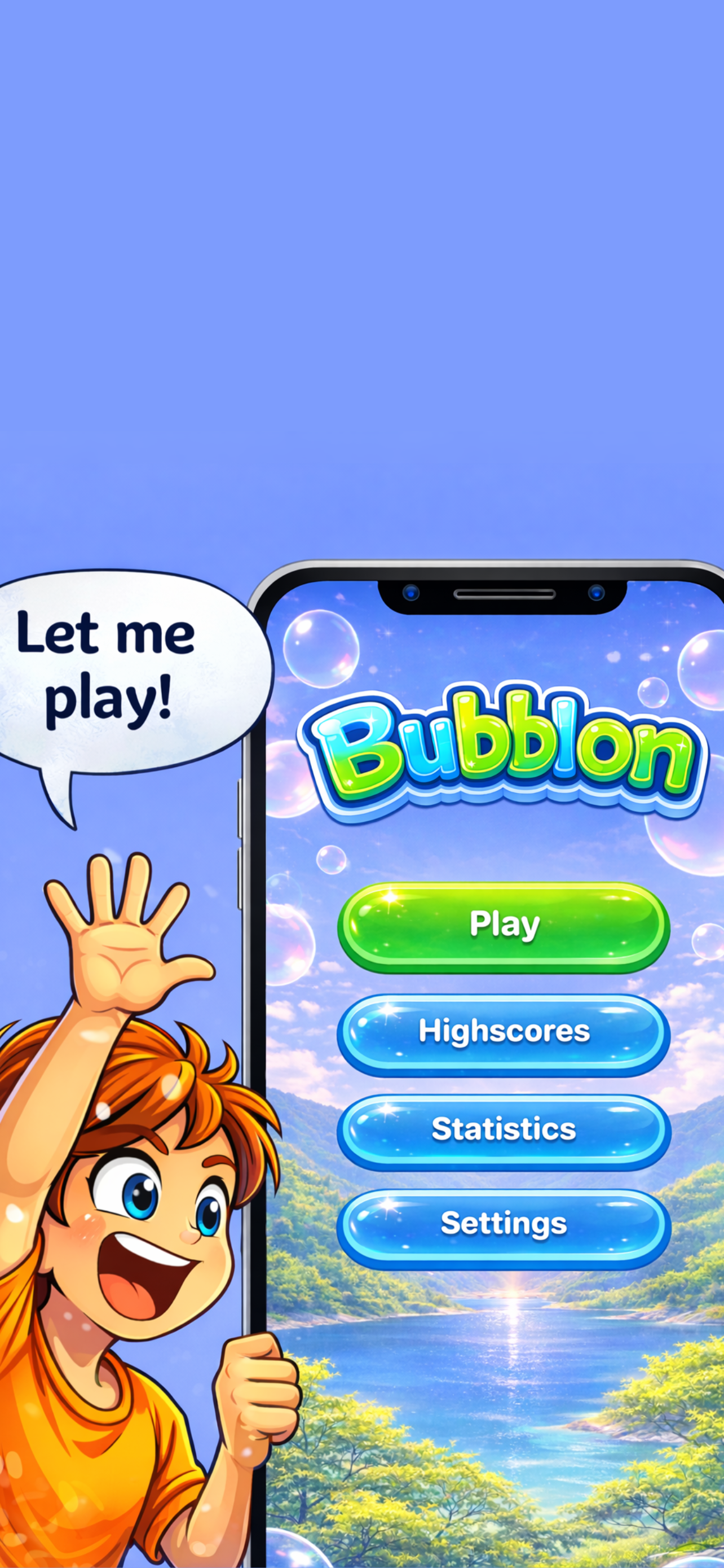 Bubblon main menu screen with playful bubbles